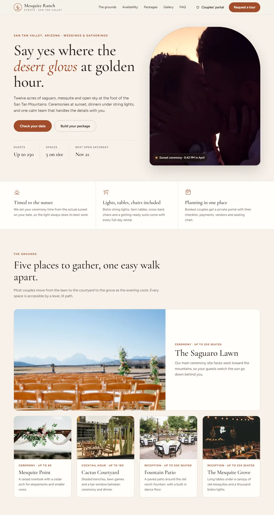 Mesquite Ranch Events sample site home page