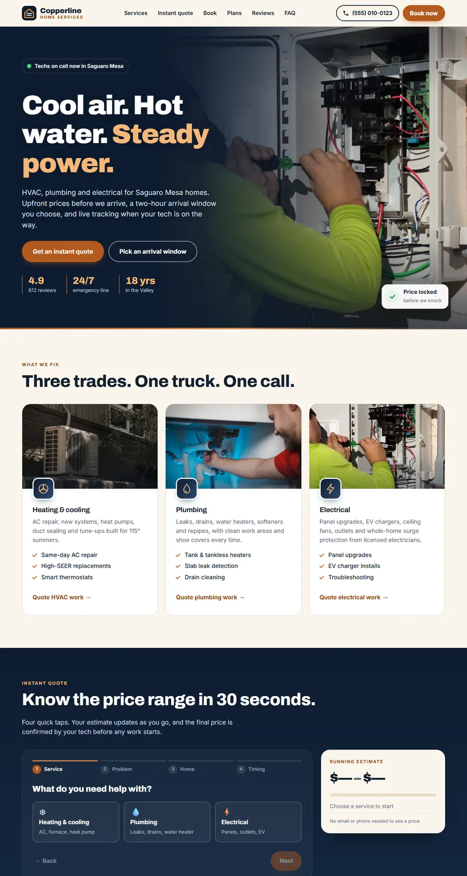 Copperline Home Services sample site home page