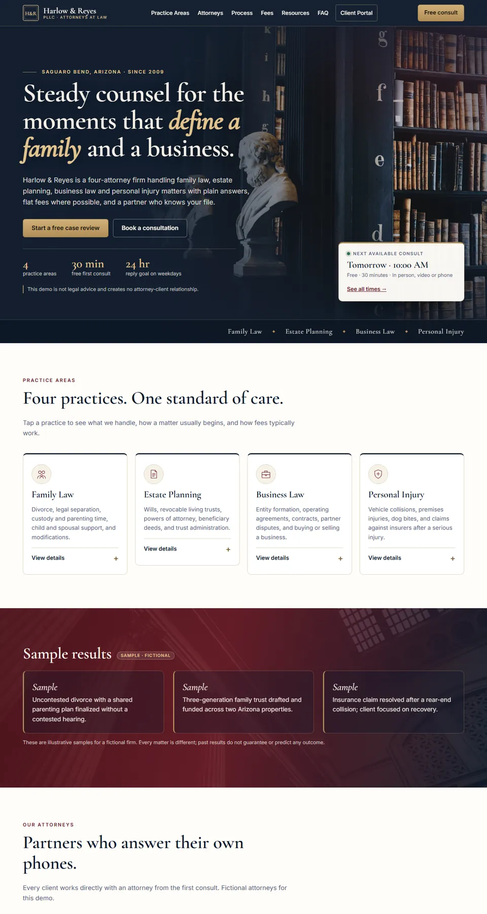 Harlow & Reyes demo home page