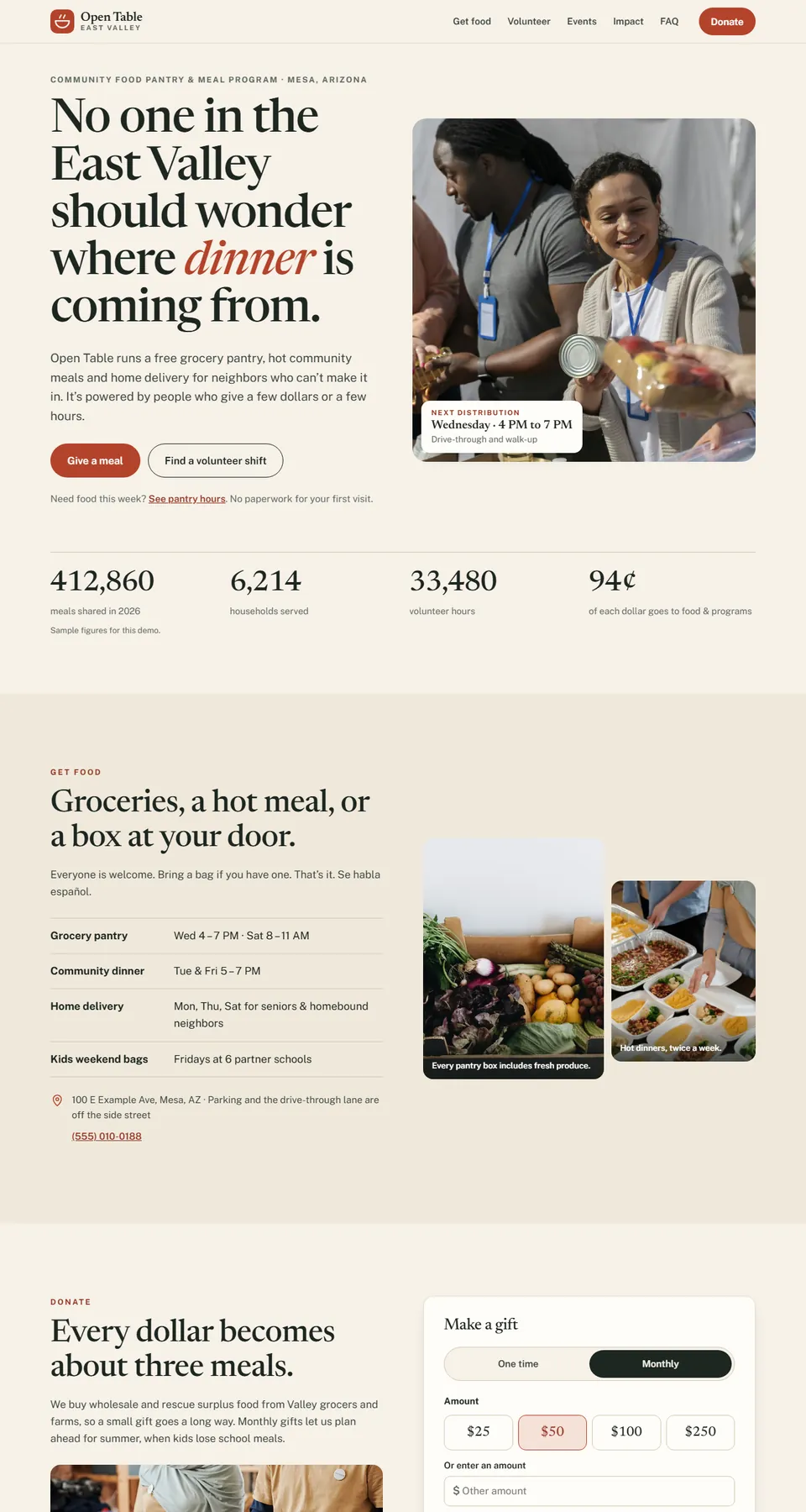 Open Table East Valley demo home page