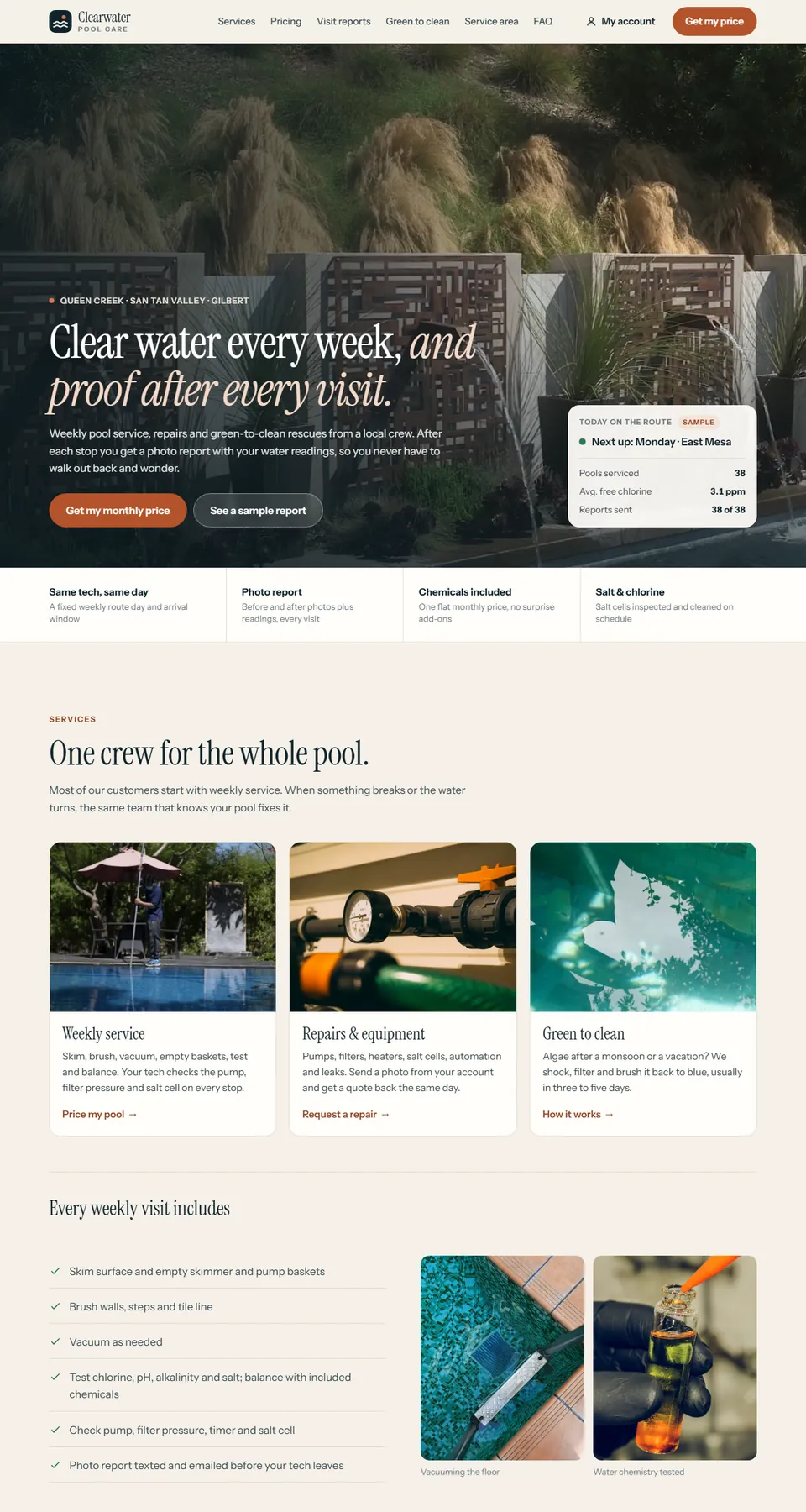 Clearwater Pool Care sample site home page